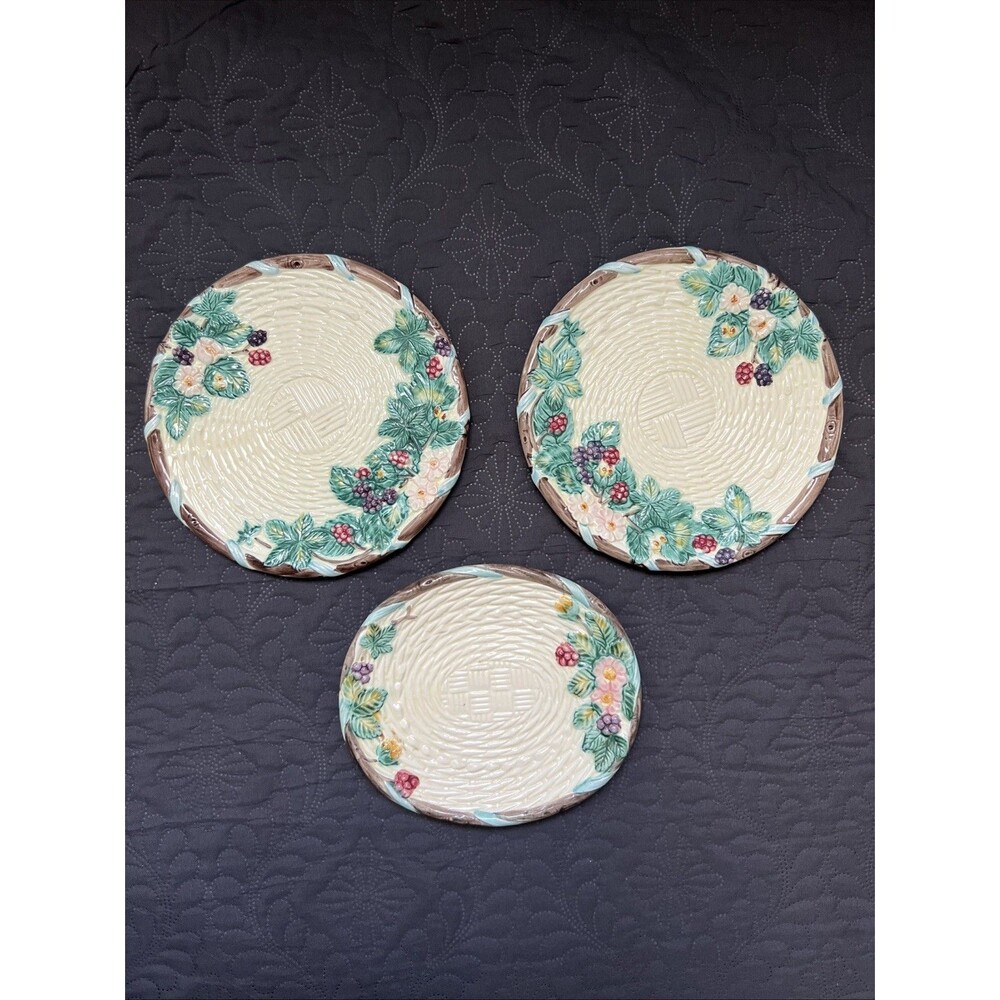 The Haldon Group 3 BERRY Porcelain Salad/Snack Plate Blackberry Basketweave 1988